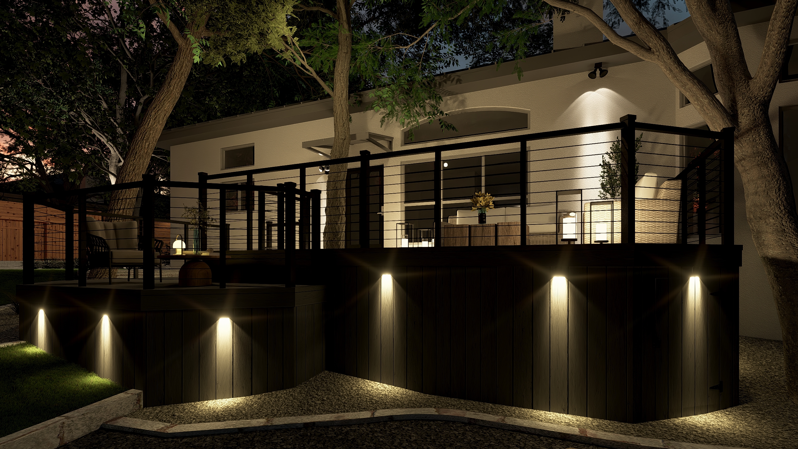 San Antonio residence night lighting under deck
